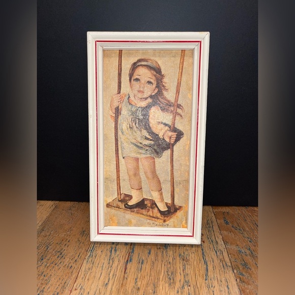 📍🧡M. MEDEIROS – Pair of Framed Vintage Prints – Girls with Swing & - Picture 4 of 7